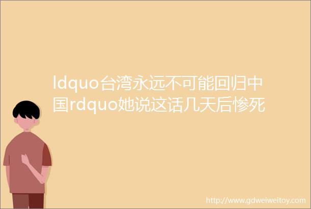 ldquo台湾永远不可能回归中国rdquo她说这话几天后惨死街头