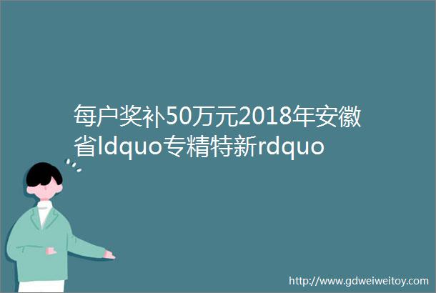 每户奖补50万元2018年安徽省ldquo专精特新rdquo中小企业名单公示